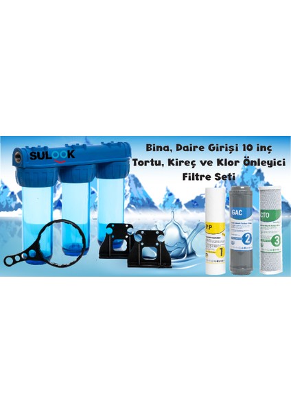 Bina,daire Şebeke Girişi 10 Inç Tortu,kireç ve Klor Önleyici Üçlü Filtre