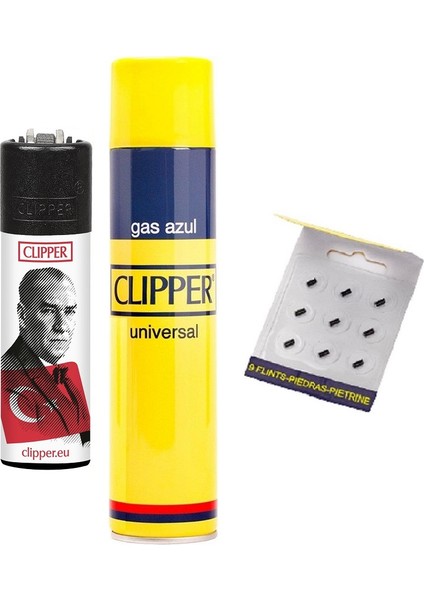Mustafa Kemal Atatürk Serisi 1 Adet Taşlı Pocket Çakmak + 1 Adet Çakmak Gazı + 1 Adet 9'lu Çakmak Taşı