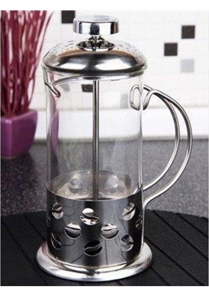 Çelik Cam Bitki Çayı Demleme French Press 350 ml.