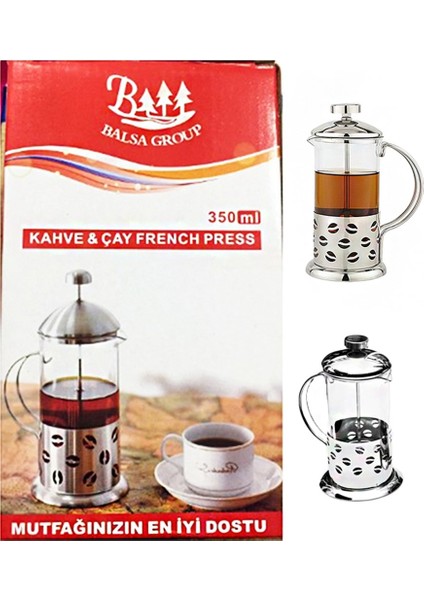 Çelik Cam Bitki Çayı Demleme French Press 350 ml.