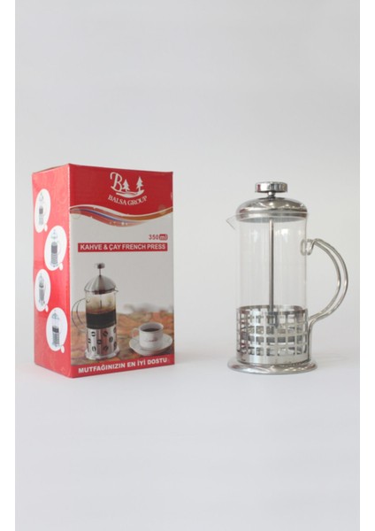 Çelik Cam Bitki Çayı Demleme French Press 350 ml.