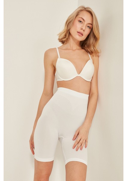 C13005 Dikişsiz Uzun Paçalı Korse Beyaz