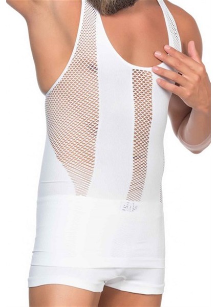 C11009 Fantezi Erkek Atlet Korse Beyaz