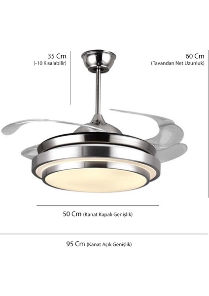 Açılır Kapanır Kanatlı Aydınlatmalı Tavan Vantilatörü