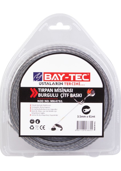 Bay-TecBurgulu Çift Baskı Tırpan Misinası 3.5 mm 41 M