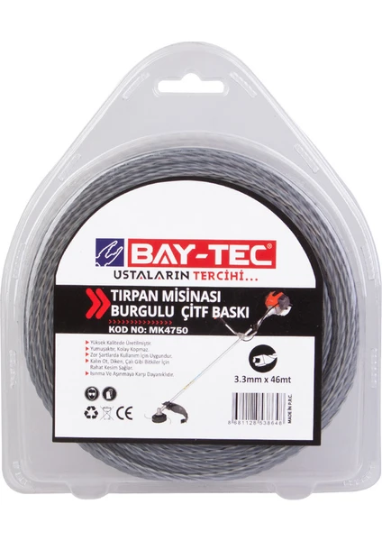 Bay-TecBurgulu Çift Baskı Tırpan Misinası 3.3 mm 46 M