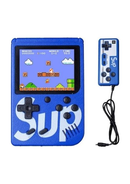 Blue İnter Gameboy Sup Oyun Konsolu 2 Oyuncu Mini Atari Retro 400 Oyun 3 Inç