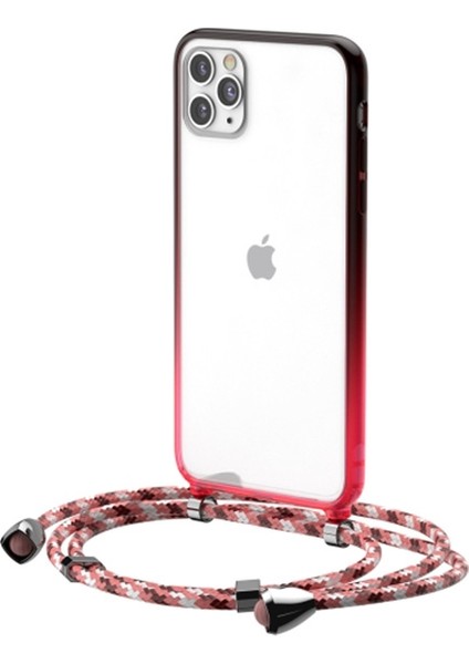 Element Crossbody Protective iPhone 11 Pro 5.8 Askılı Koruyucu Silikon Kılıf - Kırmızı