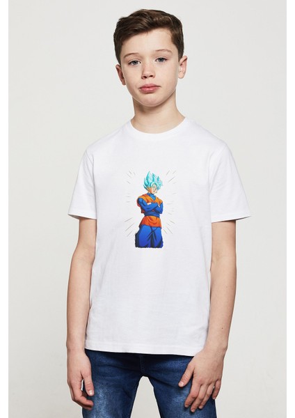 Anime Dragon Ball Baskılı Unisex Çocuk Beyaz T-Shirt