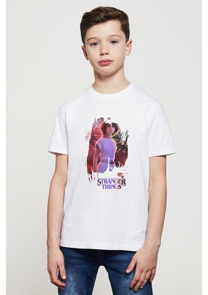 Stranger Things Nancy Wallpaper Baskılı Unisex Çocuk Beyaz T-Shirt