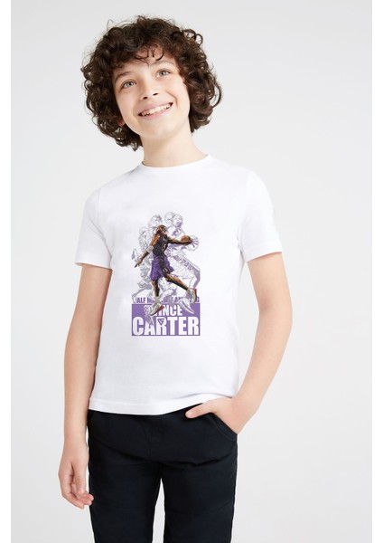 Carter Basketbol Spor Baskılı Unisex Çocuk Beyaz T-Shirt