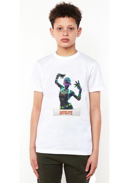 Nitelite Fortnite Baskılı Unisex Çocuk Beyaz T-Shirt
