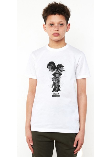 Peaky Blinders Tommy Shelby Cillian Murphy Baskılı Unisex Çocuk Beyaz T-Shirt