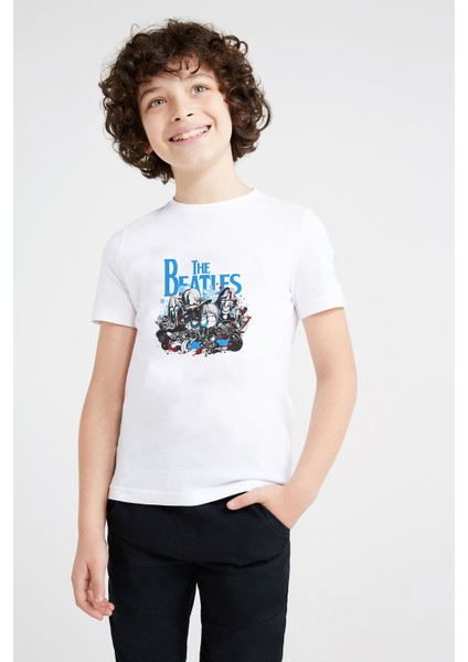 The Beatles Baskılı Unisex Çocuk Beyaz T-Shirt