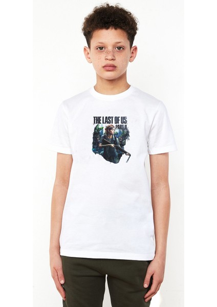 The Last Of Us Part 2 Baskılı Unisex Çocuk Beyaz T-Shirt