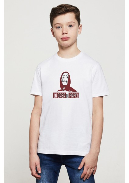 La Case De Papel Hodie Baskılı Unisex Çocuk Beyaz T-Shirt