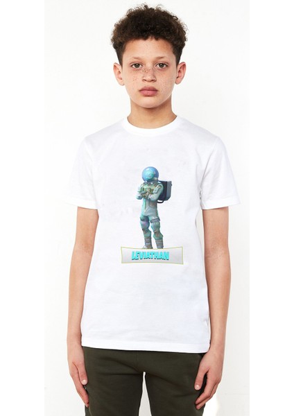 Leviathan Fortnite Baskılı Unisex Çocuk Beyaz T-Shirt