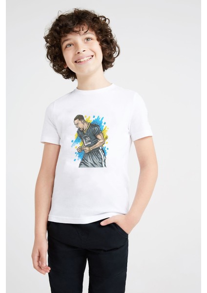 Basketci Spor Basketbol Baskılı Unisex Çocuk Beyaz T-Shirt