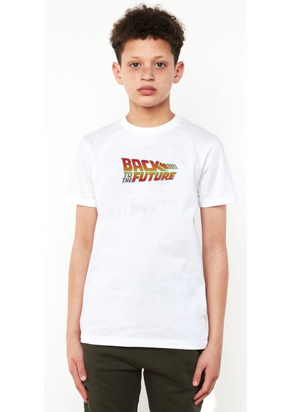 Back Future Gif Baskılı Unisex Çocuk Beyaz T-Shirt