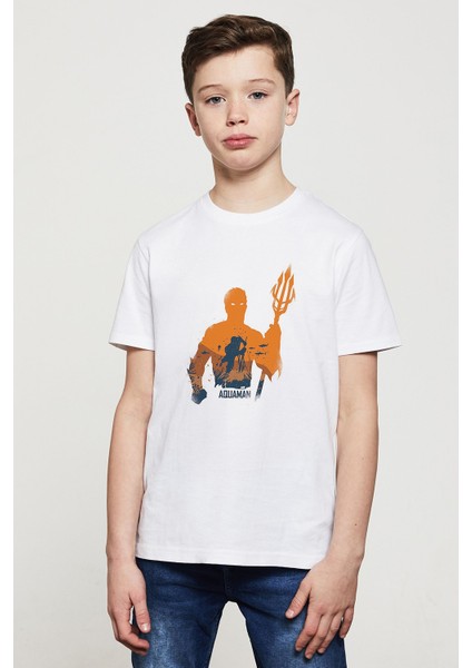 Aquaman Baskılı Unisex Çocuk Beyaz T-Shirt