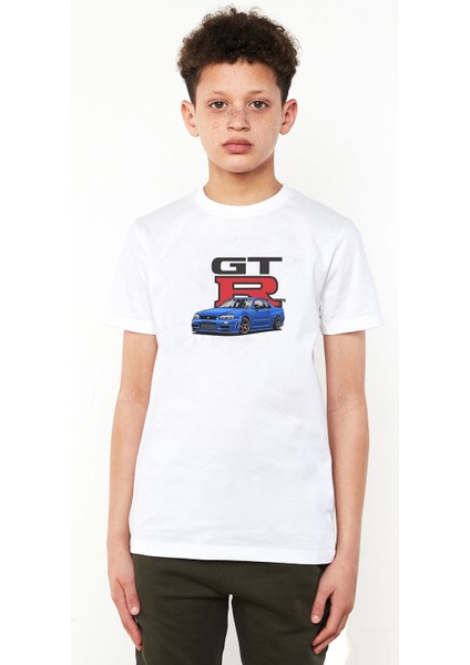 Nissan Gt R Baskılı Unisex Çocuk Beyaz T-Shirt