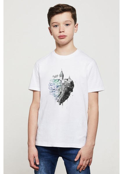The Galata Istanbul Baskılı Unisex Çocuk Beyaz T-Shirt