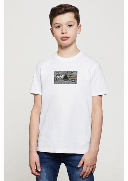 Pink Floyd The Pink Side Baskılı Unisex Çocuk Beyaz T-Shirt