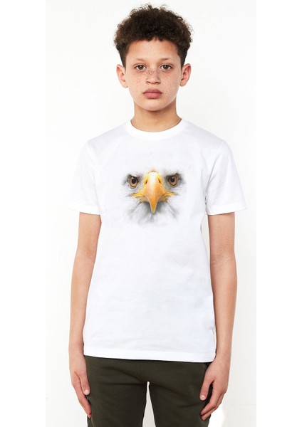 White Eagle Baskılı Unisex Çocuk Beyaz T-Shirt