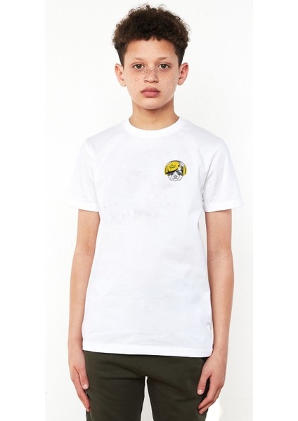 Kulaklık ve Hip Hop Şapkalı Panda Baskılı Unisex Çocuk Beyaz T-Shirt