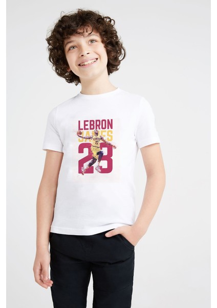 Lebron James Baskılı Unisex Çocuk Beyaz T-Shirt