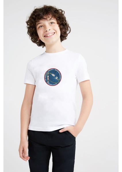 Nasa Scott Baskılı Unisex Çocuk Beyaz T-Shirt
