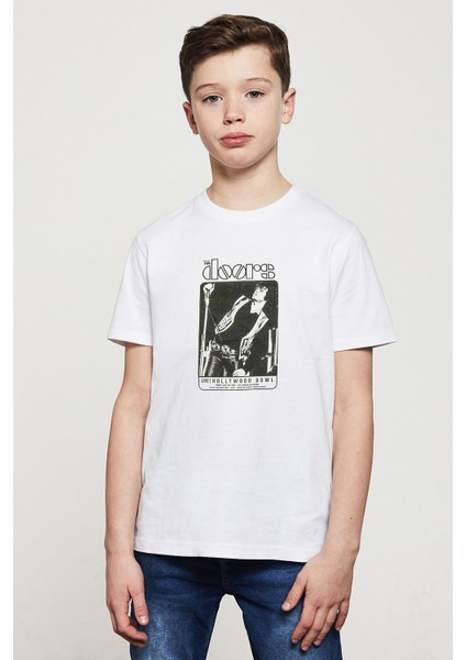 The Doors Live Hollywood Bowl Baskılı Unisex Çocuk Beyaz T-Shirt