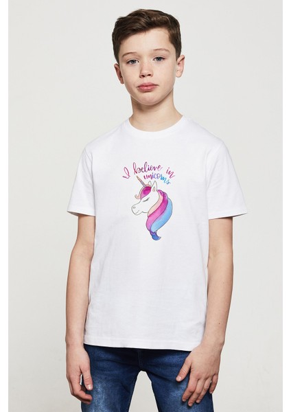 I Don't Believe In Humans Baskılı Unisex Çocuk Beyaz T-Shirt