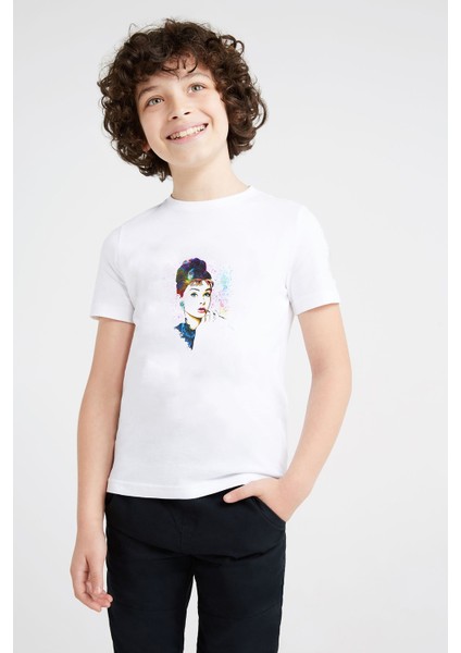 Audrey Hepburn Audrey Hepburn Baskılı Unisex Çocuk Beyaz T-Shirt