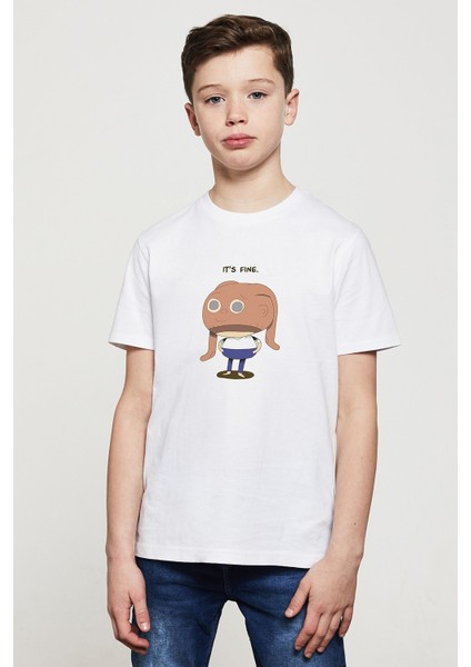 It's Fine Baskılı Unisex Çocuk Beyaz T-Shirt