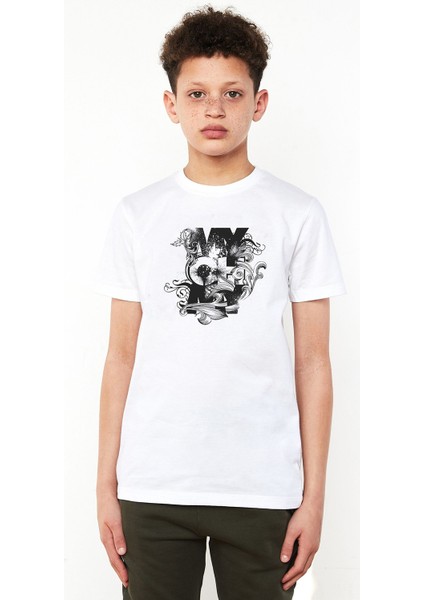 My O My Baskılı Unisex Çocuk Beyaz T-Shirt
