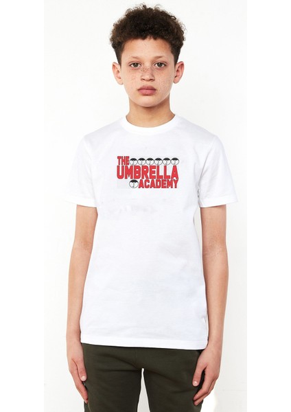 The Umbrella Academy Logo&yazi Baskılı Unisex Çocuk Beyaz T-Shirt