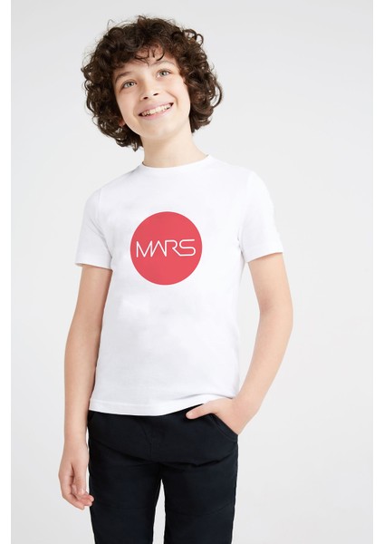 Nasa Mars Baskılı Unisex Çocuk Beyaz T-Shirt