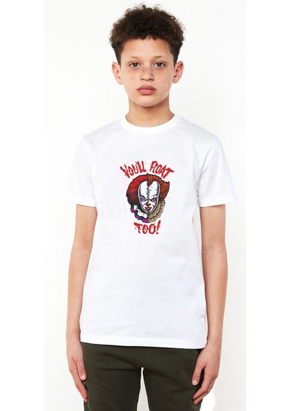 Pennywise Baskılı Unisex Çocuk Beyaz T-Shirt