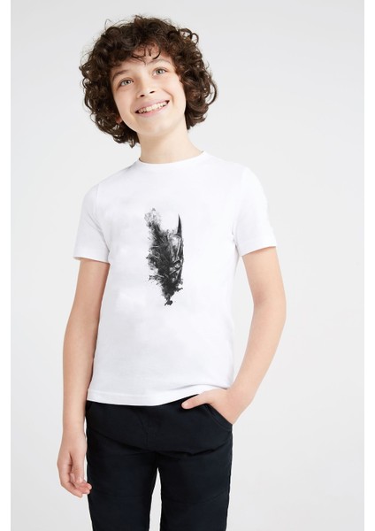Skull Baskılı Unisex Çocuk Beyaz T-Shirt