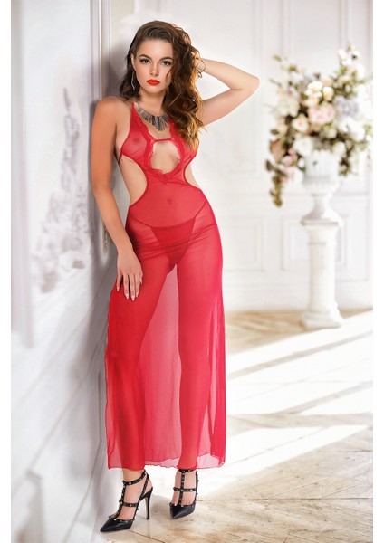 Miorre Yırtmaç Detay Uzun Gecelik Takımı