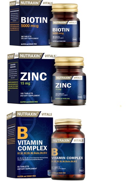 B Vitamin Complex 60 Tablet + Çinko 15 Mg 100 Tablet + Biotin 5000 Mcg 30 Tablet