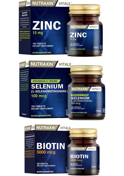 Çinko Takviyesi 15 Mg 100 Tablet+Biotin 30 Tablet+Selenium 100 Tablet