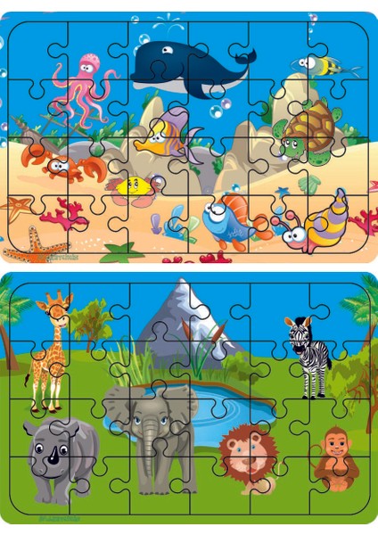 Ahşap 24 Parça Eğitici 2 Adet Yapboz Puzzle Seti