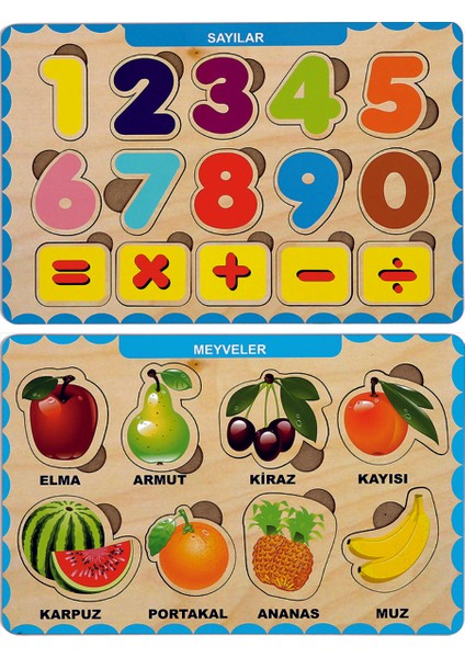 Ahşap Bul Tak Eğitici 2 Adet Yapboz Puzzle Seti