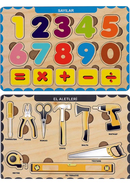 Ahşap Bul Tak Eğitici 2 Adet Yapboz Puzzle Seti