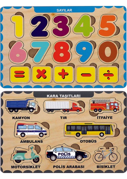 Ahşap Bul Tak Eğitici 2 Adet Yapboz Puzzle Seti