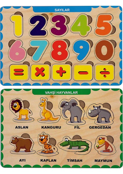 Ahşap Bul Tak Eğitici 2 Adet Yapboz Puzzle Seti