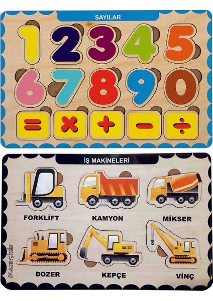 Ahşap Bul Tak Eğitici 2 Adet Yapboz Puzzle Seti