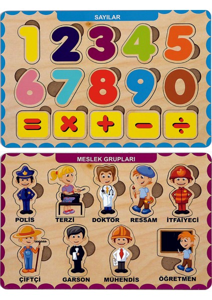 Ahşap Bul Tak Eğitici 2 Adet Yapboz Puzzle Seti